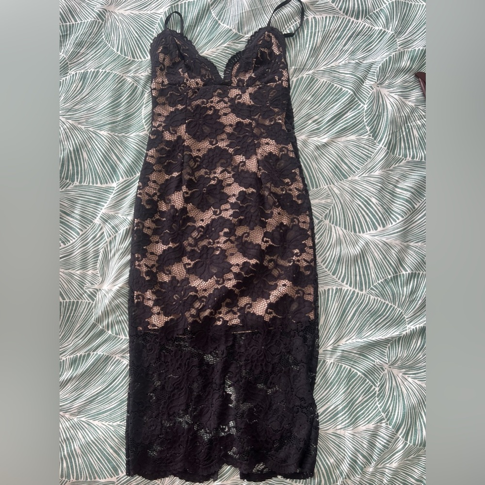 Bardot Black Lace Overlay Slip Dress